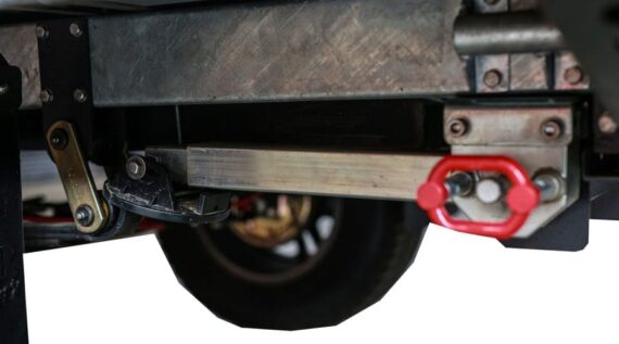 Heavy-duty support legs fitted at the rear of the Conqueror Comfort Platinum Edition off-road camper trailer