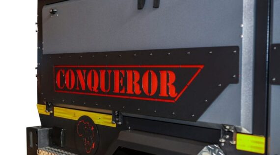 Perfectly finished side door of the Conqueror Comfort Platinum Edition off-road camper trailer